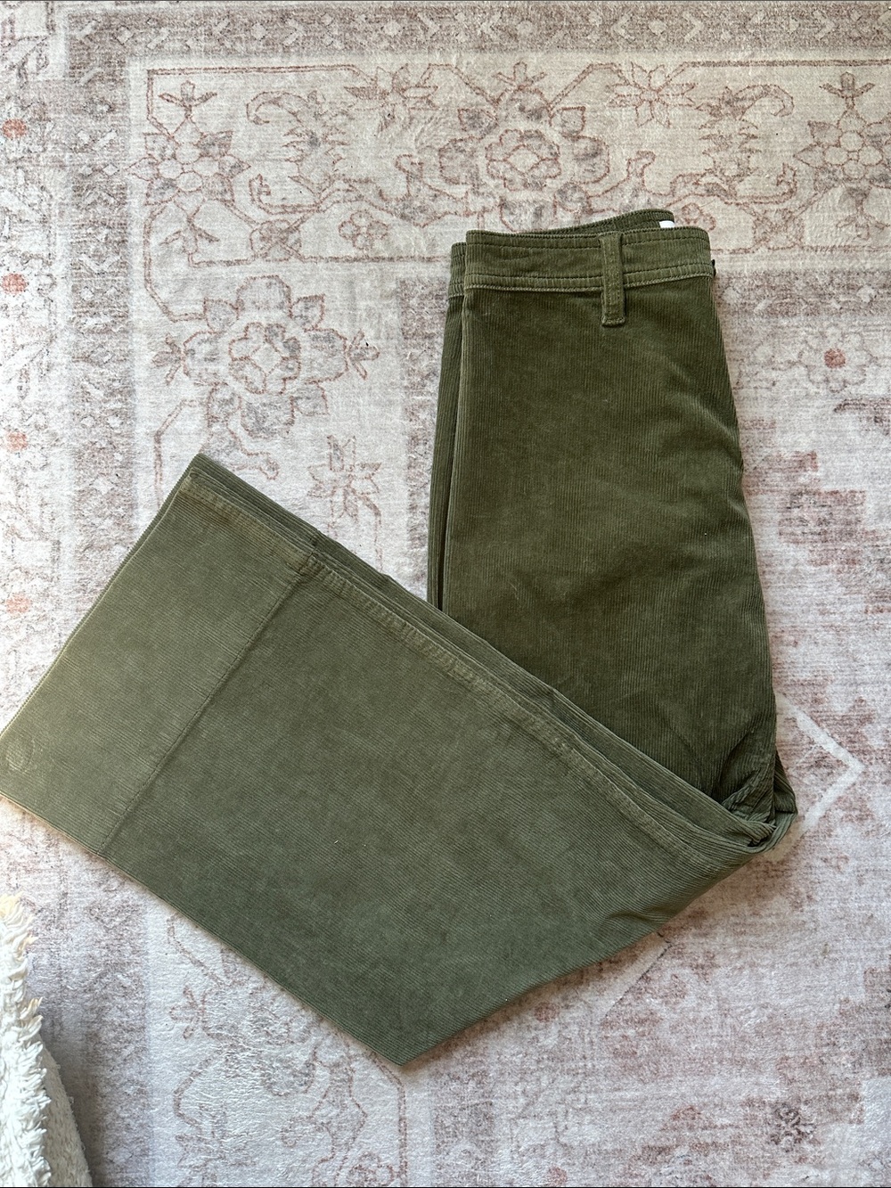 Pistola Olive Green Corduroy Crop Wide Leg Pants